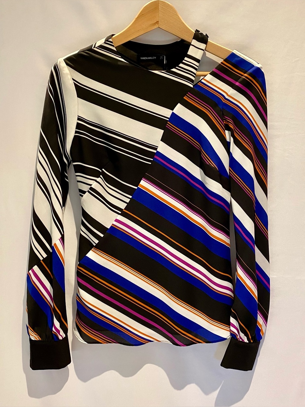 Karen Millen Striped Multi-Coloured Long-Sleeve Top, size 2, NWT